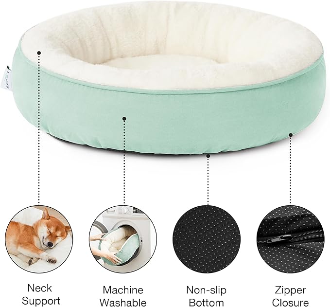 Love's cabin Round Donut Cat and Dog Cushion Bed, 25in Pet Bed for Small or Medium Dogs, Anti-Slip & Water-Resistant Bottom, Soft Durable Fabric Pet Beds, Washable Calming Cat & Dog Bed Teal