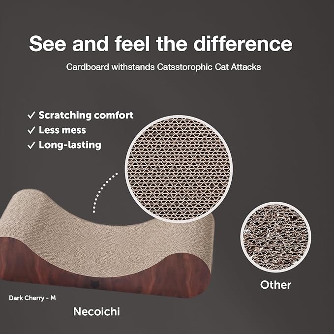 Necoichi Cardboard Cat Scratcher Bed for Indoor Cats - Cat Scratching Board, Horizontal Cat Scratch Pad Lounger with Reversible Usability and Extra Comfort for Lounge, Curved (18" Medium, Dark Cherry)