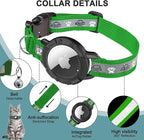 Reflective AirTag Cat Collar, Integrated Cat Tracker Collar with Air Tag Holder and Bell, Safety Elastic Band Cat GPS Collars for Girl Boy Cats, Kittens and Puppies (Emerald,S)