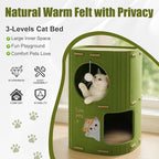 2-Tier Felt Cat House & Tunnel Bed for Indoor Cats – Enclosed Felt Cat Cave Condo with Plush Ball & Cushion – Cozy Hideaway Nest & Cat Furniture, Large Covered Casa para Gatos