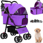 3 in 1 Pet Dog Stroller for Small Medium Dogs 10-50 lbs, Foldable Cat-Strollers for 2-Cats with Removable Carrier, Pet-Strollers for Cats with Storage Bag, Small Puppy-Stroller, Dog-Cart (Pink)