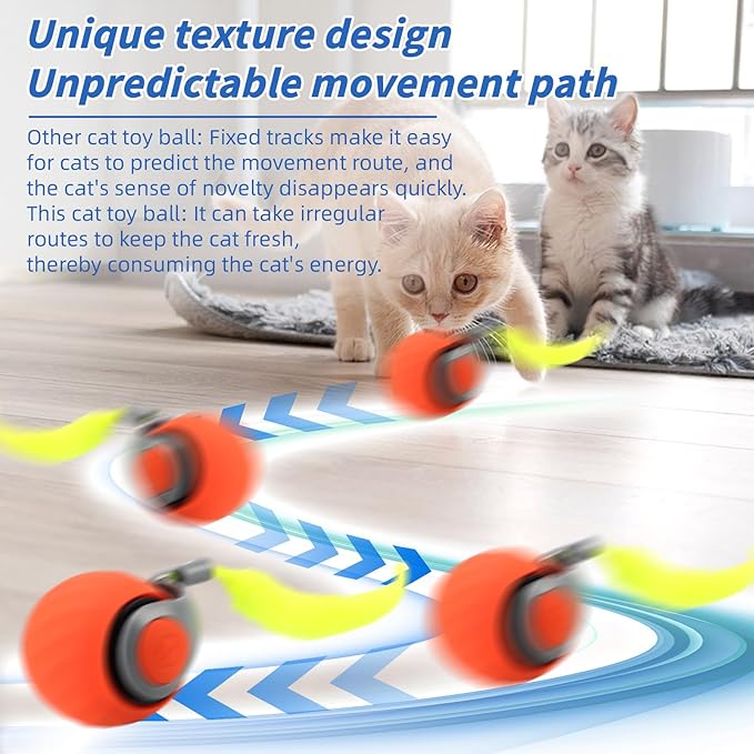 2PCS Interactive Cat Toy for Indoor Cats, Automatic Moving Cat Toy Ball, USB Rechargeable Smart Cat Toys Ball with Replacement Tail, 2 Speed Adjustment