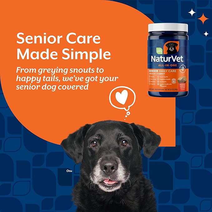 NaturVet All-in-One Senior Dog Daily Care Supplement, 8-in-1 Support Dog Soft Chews for Mobility, Skin, Heart, Teeth, Cognition, Eyes, Hickory Smoked Bacon Flavored Pet Supplement for Dogs, 60 Count
