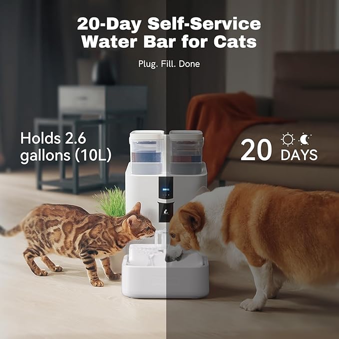 Automatic Cat Water Fountain 10L/338oz Self Filling and Cleaning, Pet Water Dispenser with Filter System for Dogs, 5G Wi-Fi Smart Bowl Wastewater Separation & No Slimy with Quiet Pumps