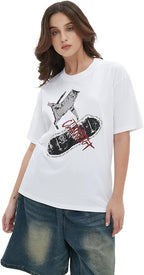 Y2k Graphic Unisex Tees Rock Guitar Cat T-Shirt Short Sleeve Oversized Tee Vintage Retro Grunge Streetwear Shirts