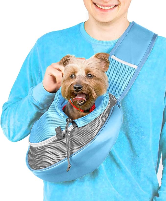Pet Sling Carrier - Carefully Sized for Teacup & Toy Breed Puppies & Cats (Under 6lb) - Soft Pouch Papoose for Small Dogs, Yorkies, Chihuahuas - Ideal for Hands-Free Travel & Walks (Blue)