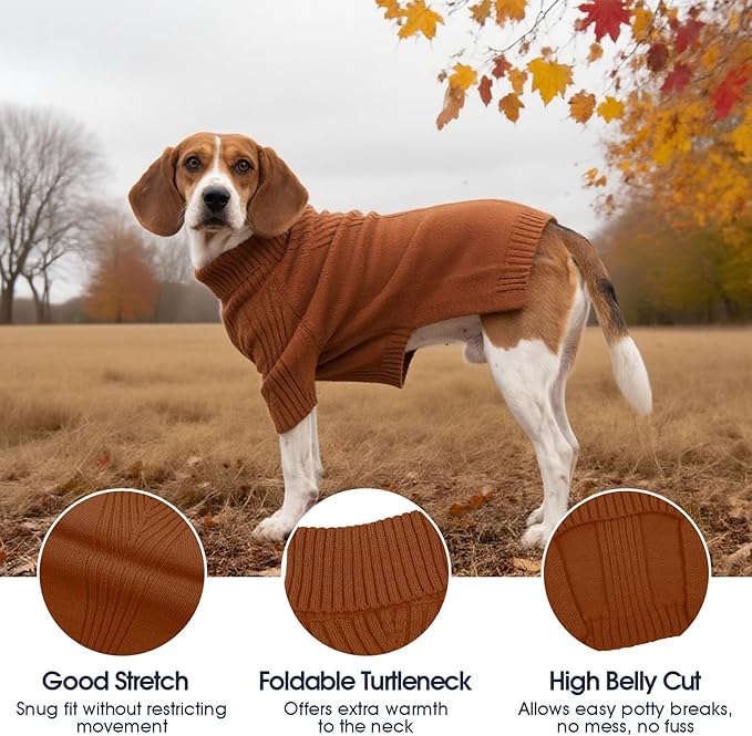 IECOii Great Dane Sweater,5XL Extra Large Sweater for Giant Breed Dogs in Winter,Turtleneck Cold Weather Knit Clothes,Machine Washable,Elastic Pullover for Saint Bernard,Mastiff (Caramel,XXXXXL)