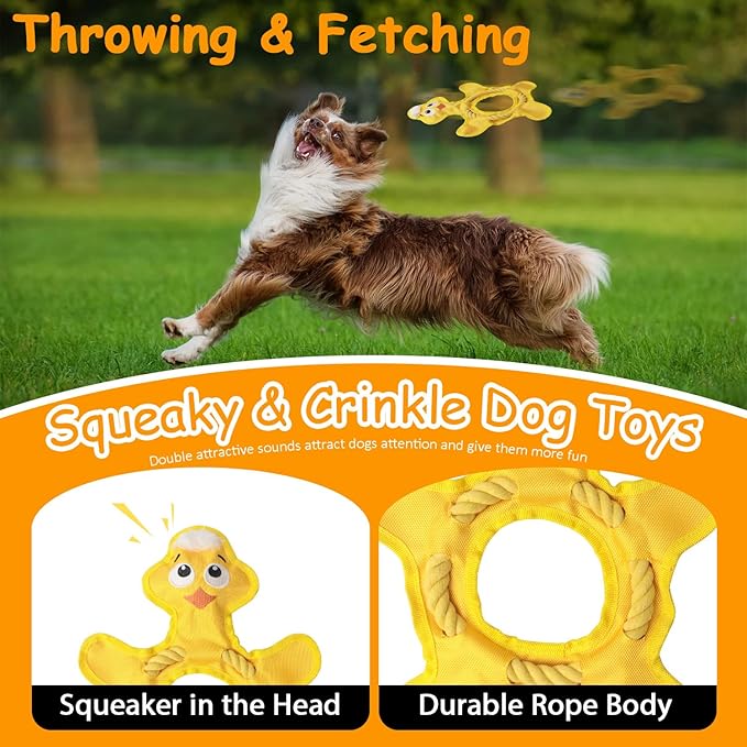 Dog Toys to Keep Them Busy, Plush Tug of War Interactive Rope Dog Toys, Squeaky Chew Toys for Small Medium Large Dogs