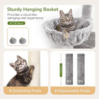 Globlazer Expandable Cat Tree Tower, 70in Tall Sturdy Cat Tree for Indoor Cats Large Adult with 2 Spacious Cat Condos, 2 Enlarged Perches, 5 Scratching Posts, Use Alone or Combine, F70E, Light Grey