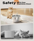 Stainless Steel Cat Water Fountain: Pet Fountains Indoor Metal Automatic Dispenser Cat Waterer Bowls Dog Faucet Bottle Pets 24/7 Running Watering for Drinking Quiet Pump with 1 Filter