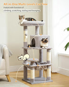 PETEPELA 45.7" Cat Tree for Indoor Cats, 5-Level Cat Tower for Large Cats with Metal Frame Large Hammock (17.3"x15.3"), Cat Condo with (18.5"x13") Big Top Perch & 4 Sisal Covered Scratching Post Grey