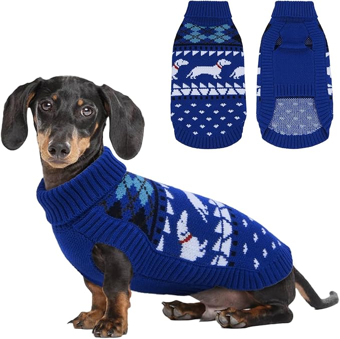 Leletail Dachshund Sweater, Turtleneck Dog Sweaters for Small Dogs, Warm Pullover Knitted Pet Coat, Cold Weather Dachshund Clothes, Fall/Winter Cozy Outfit (XS-XL)