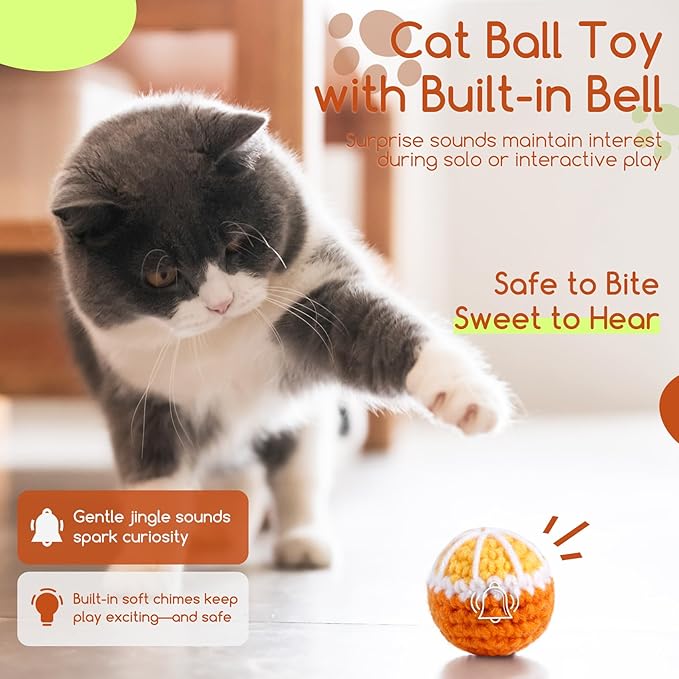 12 Pack Cat Toy Balls, Hand-Knitted Woolen Yarn Cat Balls Toy with Bell Inside, Interactive Kitty Toys for Indoor Kitten Teething, Chasing & Self Play(Fruit-Shaped)
