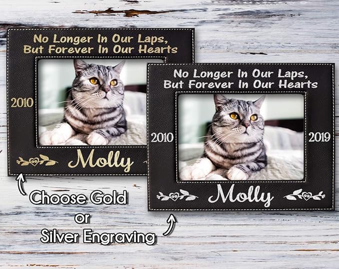 Stocking-Factory Personalized Cat Sympathy Gift Picture Frame Pet Loss Engraved (Gold or Silver) Photo Plaque In Loving Memory Beloved Dog