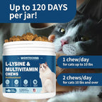 L-Lysine Supplement for Cats, Cat Vitamins for Sneezing, Runny Nose, Cold, Immune Support, Eye Function and Respiratory Health, Natural Lysine Cat Treats (120 Chews, Tuna)