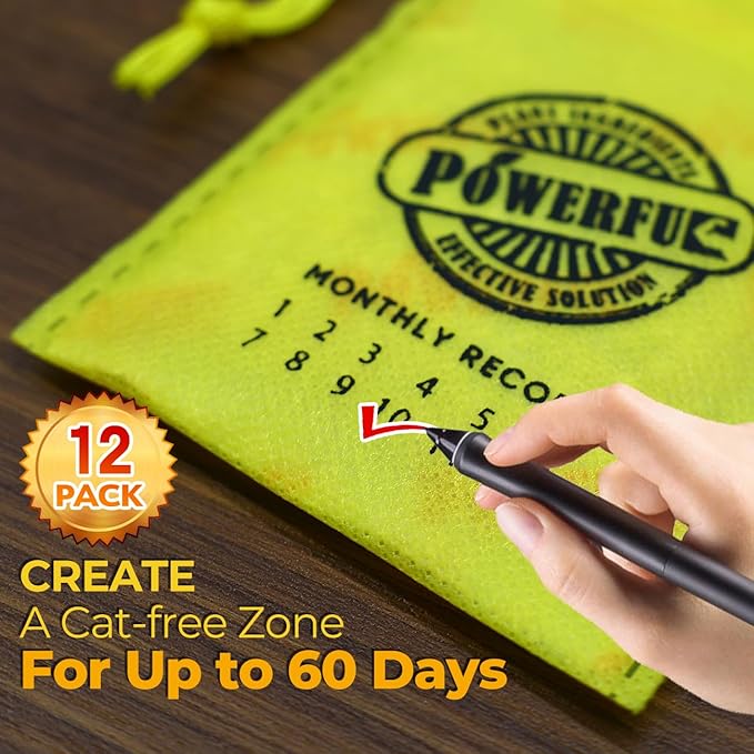 12 Pack Extra Strength Cat Repellent Pouches – Natural Cat Indoor Outdoor Odor Deterrent, Dual-Action Mint & Lemon Formula for Gardens, Furniture