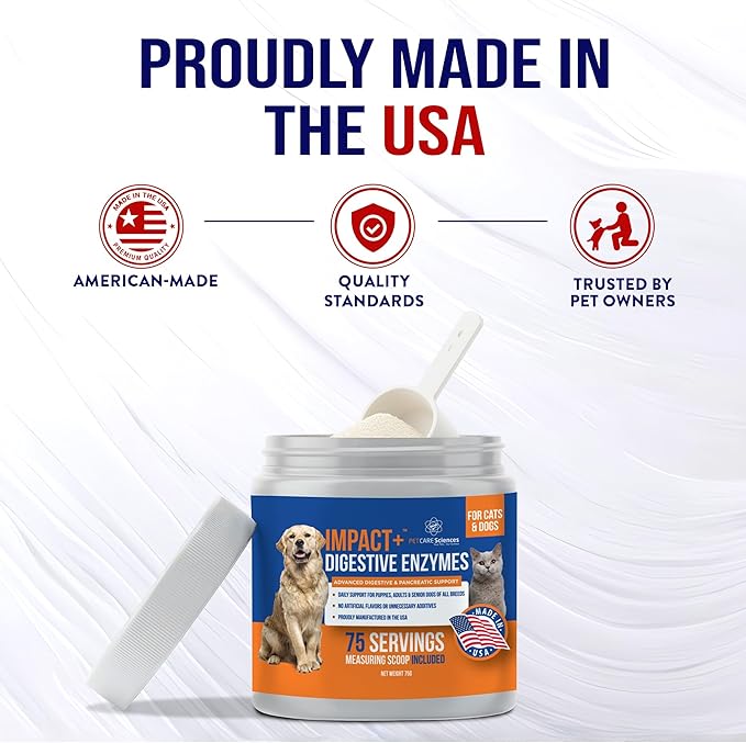 Impact Digestive Enzymes for Dogs and Cats - 75 Servings - Enzyme Powder for Digestion - Pancreatic Enzymes for Dogs and Cats - Digestive, Weight & Pancreatic Issues - Made in USA