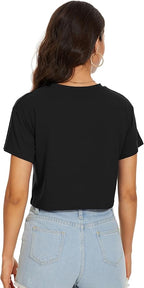 Womens Summer Crop Tops Short Sleeve Round Neck T-Shirts Loose Fit Casual Blouse