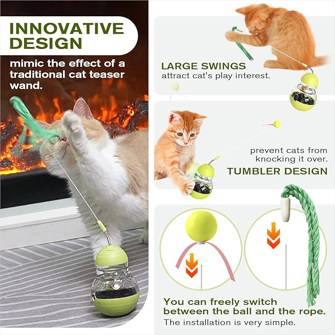 Cat Toy for Indoor Cats Wobble Kitten Treat Dispensing Ball Food Dispenser Puzzle Slow Feeder Balls Kitty Stimulating Indoor Interactive Brain Game Thanksgiving Toys Gift