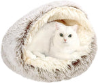 Calming Cat Beds, Fluffy Plush Round Cat Cave Washable, Cozy Warming Anti-Slip Small Dog Bed for Puppy and Kitten, Soft Anti Anxiety Pet Nest (24×24 inch, Coffee)
