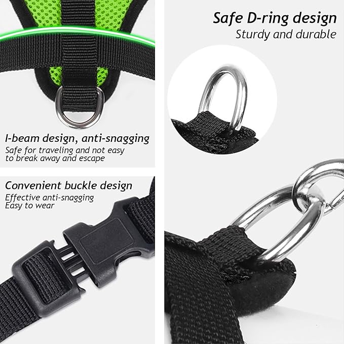 shudyear Summer cat Chest Harness and Leash, Anti-Escape Adjustable Soft mesh cat Leash and Chest Harness Set for All Types of Cats cat Vests (Size M,Green)