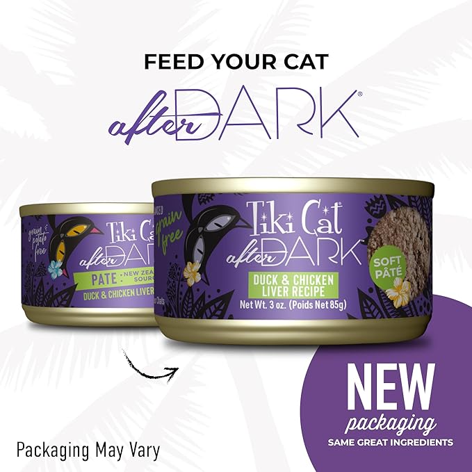 Tiki Cat After Dark Pate, Duck & Chicken Liver, High-Protein Ingredients, Wet Cat Food for Adult Cats, 3 oz. Can (12 Count)