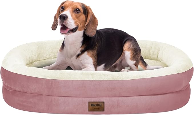 Orthopedic Waterproof Large Dog Bed: Memory FoamWashable Dog Bed with Bolsters - Removable Orthopedic Cover for Medium L XL Large Sized Pet - Non-Slip Bottom - Pink