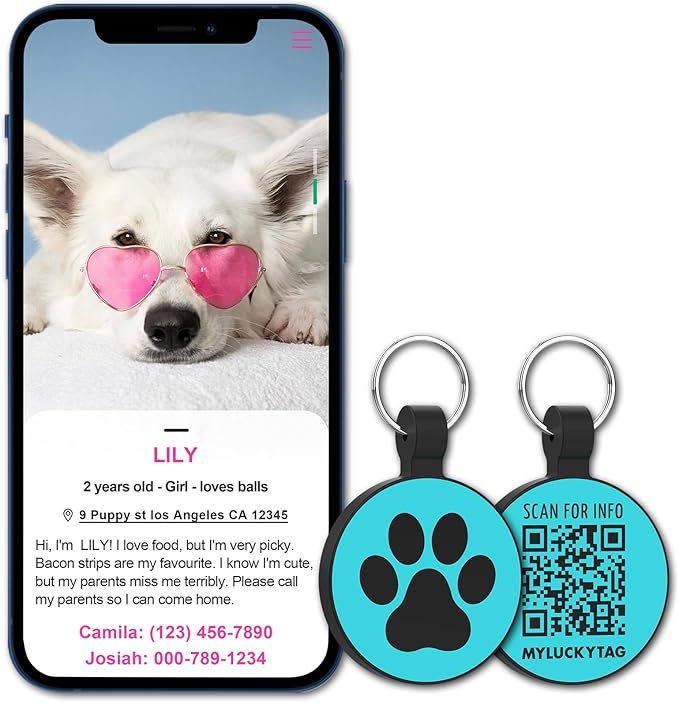 MYLUCKYTAG Silent Silicone QR Code Pet ID Tags Dog Tags - Pet Online Profile - Scan QR Receive Instant Pet Location Alert Email