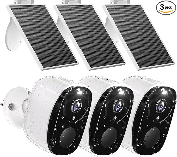 3pcs Solar Security Cameras Wireless Outdoor,2K WiFi Cameras for Home Security with Solar Panel, Battery Powered with Color Night Vision, AI Detection,2-Way Audio, IP65, SD/Cloud, Works Alexa