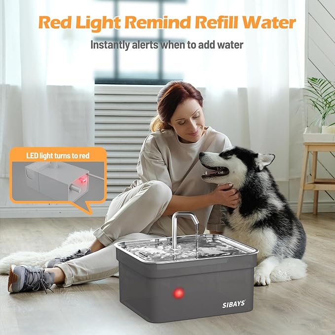 SIBAYS Dog Water Fountain for Large Dogs, 355oz/2.8Gal/10.5L Automatic Dog and Cat Water Fountain, Large Pet Fountain with Stainless Steel Bowl, Dog Water Bowl Dispenser Easy to Clean, BPA-Free(FS70)