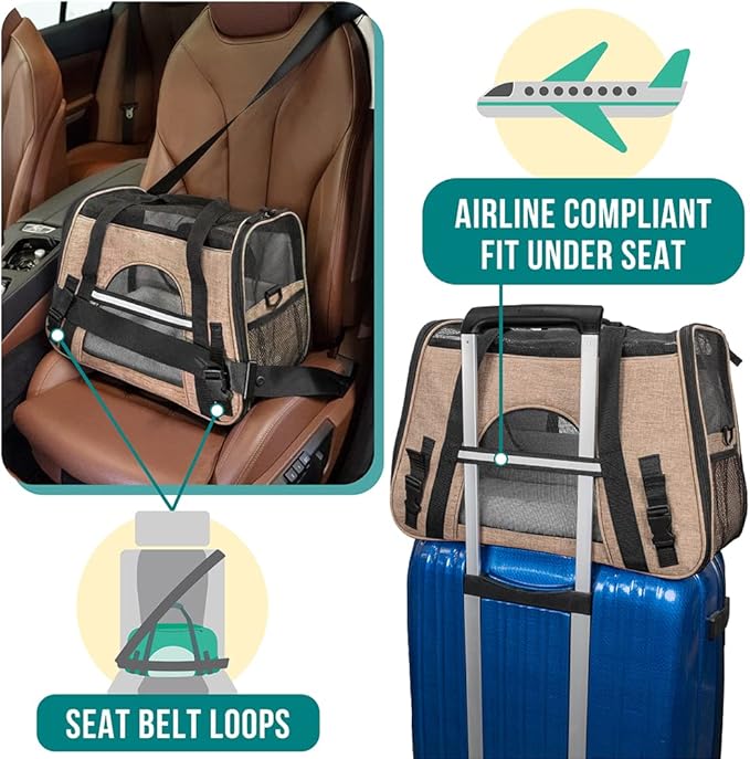 PetAmi Airline Approved Pet Carrier for Cat, Soft Sided Dog Carrier for Small Dog, Cat Travel Supplies Accessories for Indoor Cat, Ventilated Pet Carrying Bag Medium Kitten Puppy, Large Heather Taupe