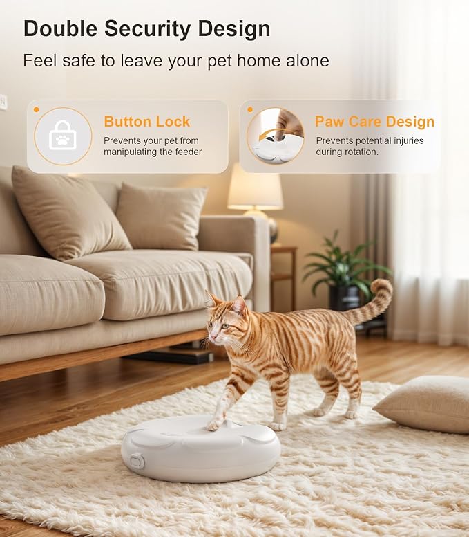 Casfuy Automatic Cat Feeder Cordless - Automatic Cat Food Dispenser with Stainless Steel Tray for Wet Food Rechargeable Auto Feeder for Cats Small Dogs with Programmable Timer Low Battery Indicator