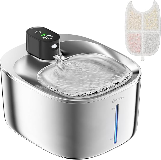 Wireless Cat Water Fountain Stainless Steel,135floz/4L Battery Operated Automatic Pet Fountain,Cordless Cat Water Dispenser Pet Water Fountain for Cats Dogs Pets Outdoor