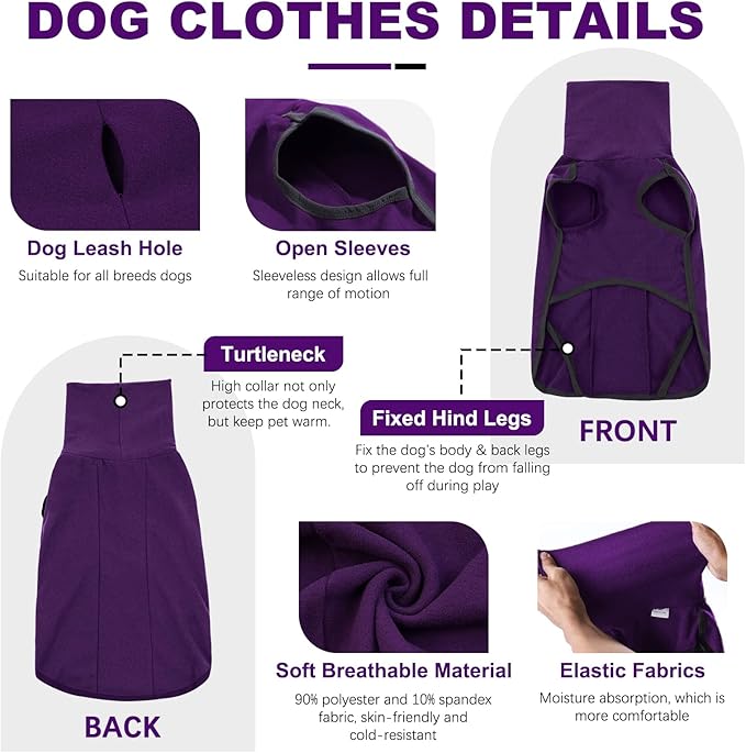 ROZKITCH Dog Winter Coat Soft Pullover Pajamas, Pet Windproof Warm Cold Weather Jacket Vest Cozy Onesie Jumpsuit Apparel Outfit Clothes for Small, Medium, Large Dogs Walking Hiking Travel Sleep Purple