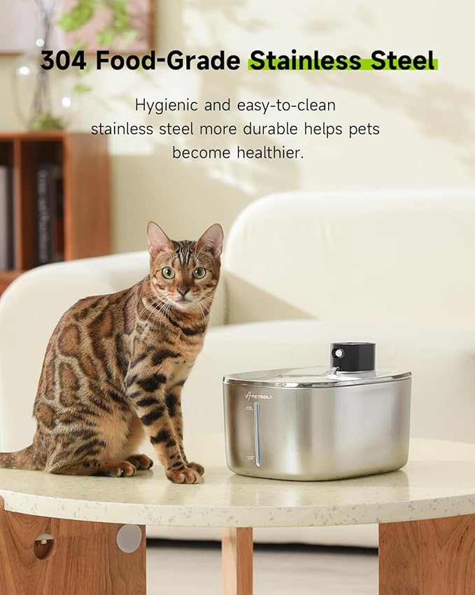 Wireless Cat Water Fountain Stainless Steel,135floz/4L Battery Operated Automatic Pet Fountain,Cordless Cat Water Dispenser Pet Water Fountain for Cats Dogs Pets Outdoor