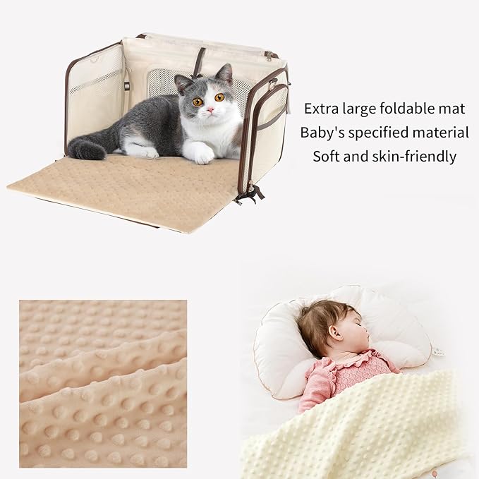 Airline Approved Pet Carrier for Cats, Expandable Dog Carrier Soft-Sided Carrier for Small Cats and Dogs with Extra Large Foldable mat