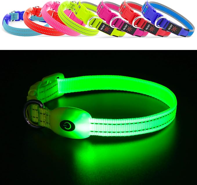 YFbrite Light up Dog Collars, USB Rechargeable LED Dog Collar, Adjustable LED Cat Collar, Durable Flashing Collar for Cats, Puppy, Small, Medium, Large Dogs (Green, XS)