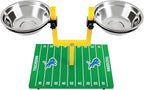 NFL Detroit Lions Goalpost Football Field Dog Feeder – Adjustable Elevated Dog Bowls with Stand, 2 Stainless Steel Bowls, Non-Slip Rubber Feet, Raised Pet Feeder for Large & Small Dogs, Cats.