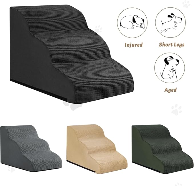 3-Step Dog Ramp and Stairs for Sofa and Chair - Non-Slip Sturdy Pet Steps for Small Dogs and Cats,15.7" H,Black
