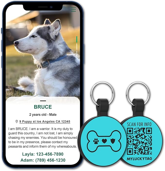 MYLUCKYTAG Silent Silicone QR Code Dog Tags - Scan QR for Instant Pet Location Alerts