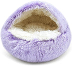 Cat Bed for Indoor Cats, Calming Cozy Cave with Self-Warming Plush, Entire Bed Machine Washable & Anti-Slip Base, Breathable Pet Bed for Small Cats&Dogs All Seasons (Purple, 24 * 24inch)