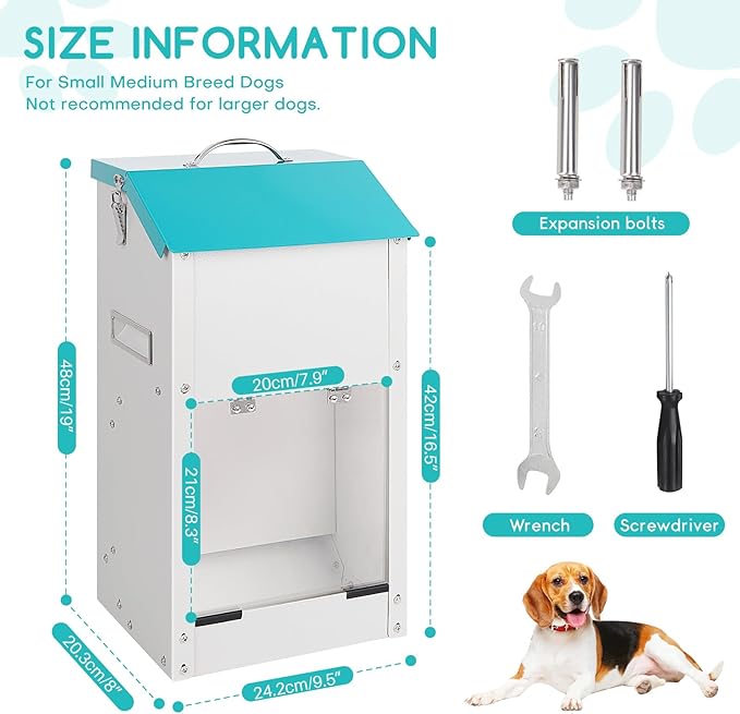 Automatic Dog Feeder with Handle,15lbs Galvanized Gravity Dog Food Dispenser and Hanging Dogs Auto Feeder for Medium and Small Size Animals