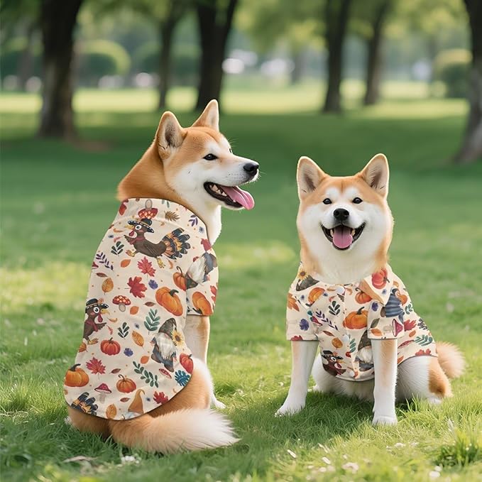 Turkey Dog Shirt for Small Dogs Cute Puppy Cat Polo T-Shirt, Soft Pet Thanksgiving Clothes Boy Girl Outfit for Dogs & Cats Lightweight Pet Shirt for Birthday & Outdoor Apparel