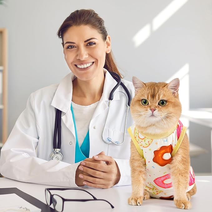 Avont Cat Recovery Suit - Kitten Onesie for Cats After Surgery, Cone of Shame Alternative Surgical Spay Suit for Female Cat, Post-Surgery or Skin Diseases Protection -Donut(M)