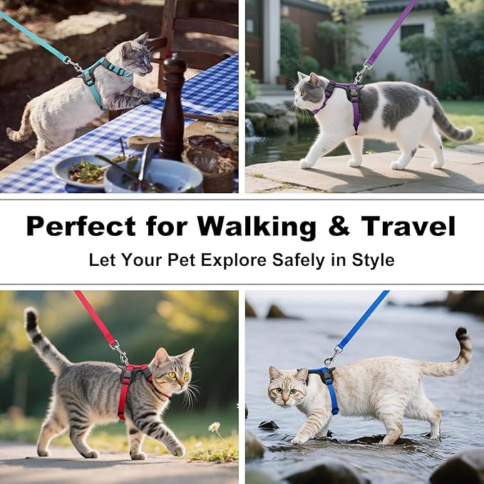 Plutus Pet Adjustable Cat Harness and Leash Set, Quick Release, Escape Proof Nylon Vest with Leather Trim for Kitten, Small Medium Large Cats, Gray