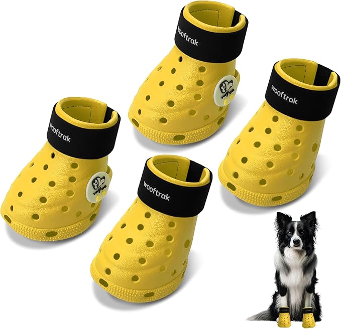 Dog Shoes Breathable Dog Shoe for Hot Pavement, Dog Booties and Paw Protectors, Non-Slip Waterproof Dog Sandals Boots (Yellow+Black, L: (3.1’’x2.5'')(L*W))