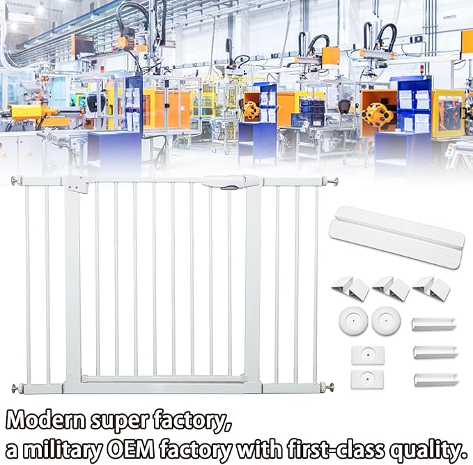 115“-134.6" Wide Baby Gate for Stairs, Mom's Choice Awards Winner-Self Closing Dog Gate Indoor for Doorways, No Drilling Pressure Mounted Pet Gates for Kids, Easy Walk Through Safety Gate, White.