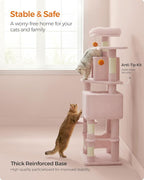 Feandrea Cat Tree, 61-Inch Cat Tower for Indoor Cats, Plush Multi-Level Cat Condo with 5 Scratching Posts, 2 Perches, 2 Caves, Hammock, 2 Pompoms, Jelly Pink UPCT192P01