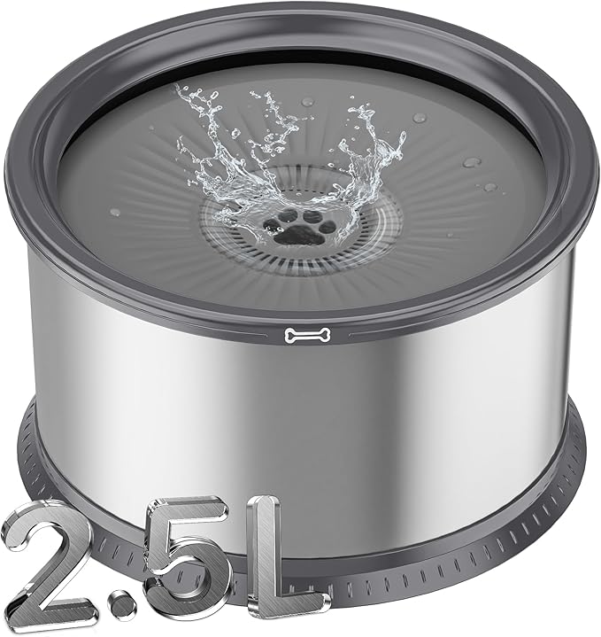 2.5L/0.6Gal Dog Water Bowl, No Spill Stainless Steel Slow Water Bowl for Medium Large Dogs, Large Capacity Splash Proof Dog Slow Water Feeder with Anti-Slip Mat for Mess Drinkers