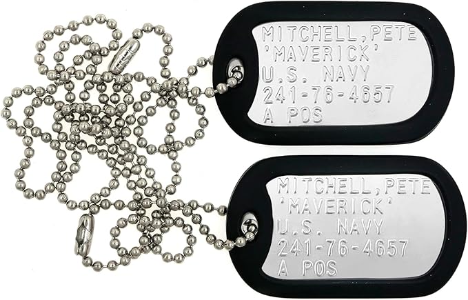 Stainless Steel Military Dog Tags, Complete Steel Ball Chain and Black Tag Silencers - Suitable for Large and Small Dogs Dog Tag Halloween Costume Prop